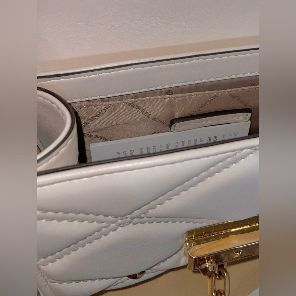 Gently used: Light Cream Small Flap Crossbody Bag by Michael Kors Serena - Vegan - Picture 3 of 8